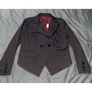 New Jou Jou Women's Y2K Style Blazer Black and Maroon Size Large Collar Point